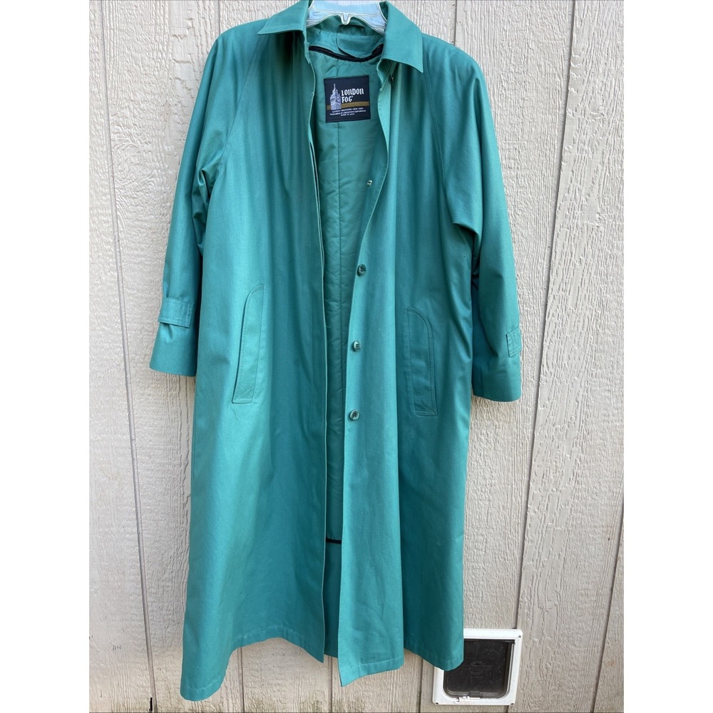 Vintage London Fog Wamsutta Womens 8  Teal Trench Rain Coat Thermolite Liner USA